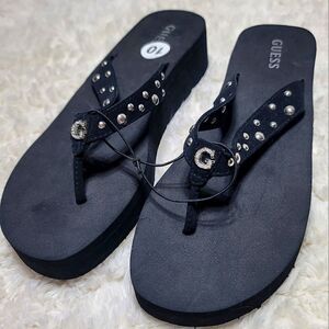 Guess Black & Silver Studded Platform Sandals